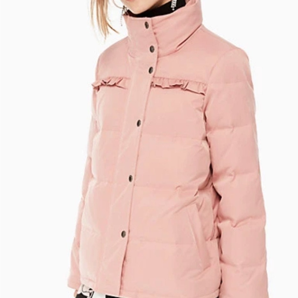 SOLD Kate spade size medium Women's Pink Puffer ruffle yoke Jacket nwot